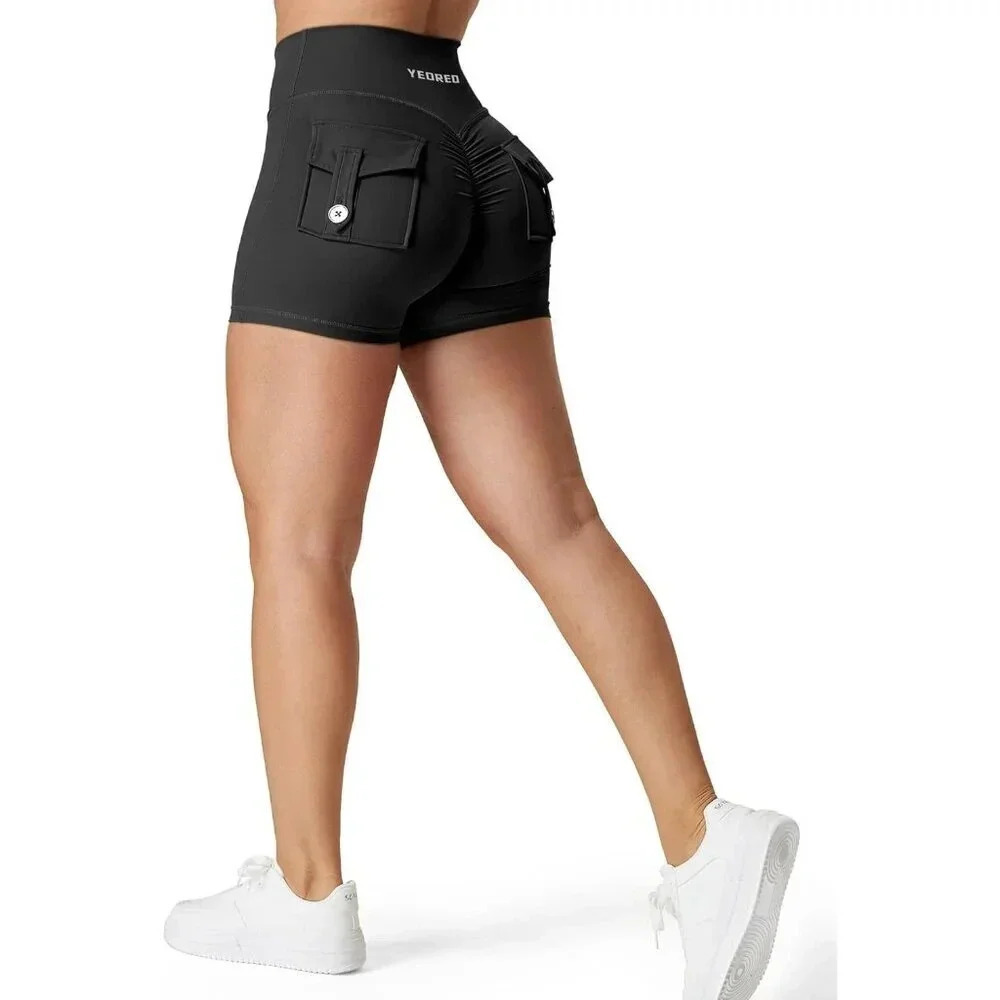 Workout Shorts with Pockets Charm Gym Biker Shorts for Women High  Waisted - Picture 5 of 6